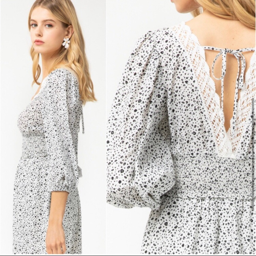 White lace trim micro leopard print summer cute women’s dress - Picture 3 of 4